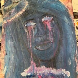 Dreamy Blue and Pink Abstract Face Art